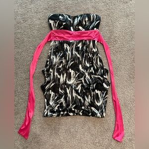 Ruby Rox Black & White Strapless Dress with Pink Sash - Medium